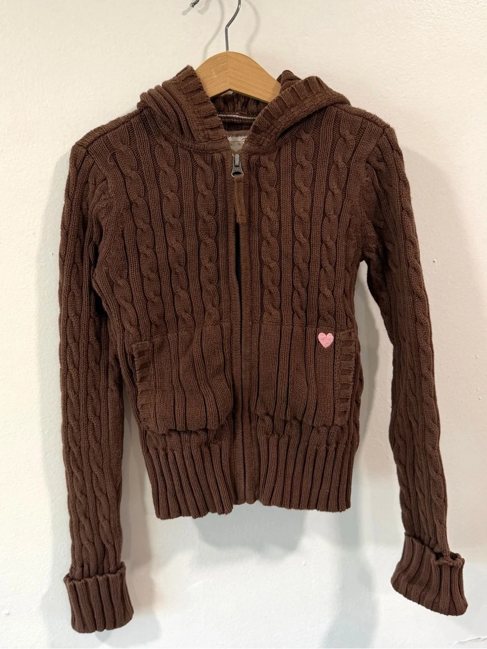 Vintage Y2K Gap Girls Brown Cable Knit Zip Up Sweater